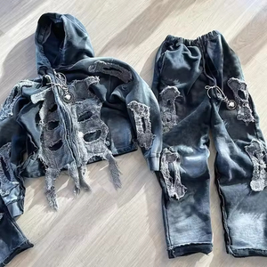 Ensemble de survêtement pour homme en molleton de coton avec logo personnalisé, broderie vieillie, pantalon de jogging empilé, sweat à capuche et sweat-shirt - Product Image 2