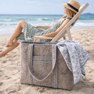 Sacs fourre-tout en coton de luxe matelassés faits à la main, style bohème, imprimés à la main, avec fermeture éclair, plusieurs poches, utilisation quotidienne, légers - Product Image 5