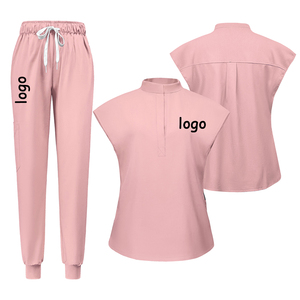 Ensemble de tenues médicales pour infirmières, vente en gros, logo personnalisé, uniforme médical pour femmes, haut à col montant, pantalon jogger, vêtements de travail pour hôpital, tunique pour SPA et salon, en gros - Product Image 1