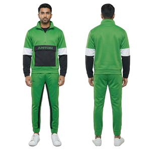 Ensemble de survêtement demi-zip pour homme grande taille, vert et noir, deux pièces, coupe régulière, hiver, 100 % coton respirant, pour l'entraînement - Product Image 1