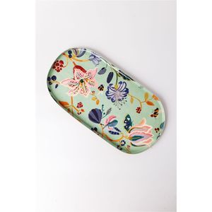 Grand plateau rond en métal émaillé avec imprimé floral, vaisselle de service pour restaurants et fêtes, plateau ottoman en émail - Product Image 2