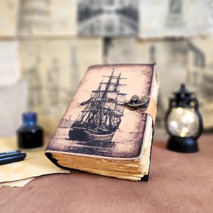 Large Sailing Ship Leather Hardcover Diary <b>Notebook</b> Sketchbook 120 Sheets <b>Spiral</b> Binding <b>A5</b> Pencil Gift - Product Image 3