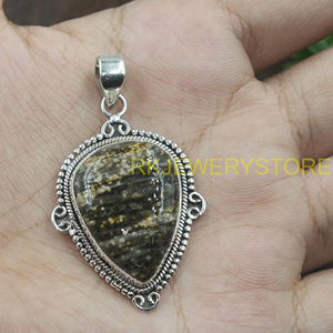 Colgante de Plata con Jaspe Oceánico Natural, Hecho a Mano, Estilo Boho Vintage, Forma de Escudo, Joyería Distintiva, Regalo Único con Piedra Preciosa para Ella, Él, Mujer, Hombre - Product Image 3