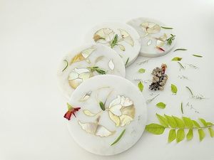 Luxury White <b>Marble</b> Floral <b>Coaster</b> Set Handmade Decorative Drink <b>Coasters</b> with Inlaid Flower Design - Product Image 3