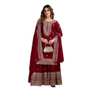 Moda de Tendencia para Mujer: Vestido Largo Anarkali de Gorgette Bordado con Dupatta, Traje para Bodas y Fiestas, India 2026, para Chicas - Product Image 1