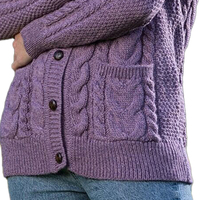 Cárdigan de Punto Trenzado Morado para Mujer, Estilo Urbano, para Todas las Temporadas, Informal, Grueso, Antiarrugas, Transpirable, con Botones al Frente