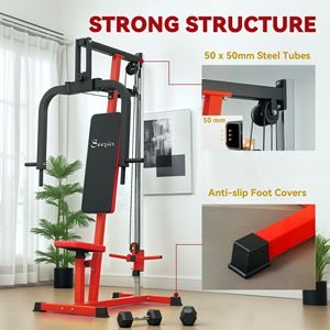 Sistema di palestra di casa rossa con mosca toracica e macchina da stampa per l'allenamento della spalla deltoide posteriore pettorale - Product Image 6