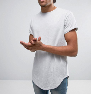 Men's <b>White</b> <b>Longline</b> Regular Fit Cotton Short Sleeve O-Neck Casual <b>T</b>-<b>Shirt</b> - Product Image 2