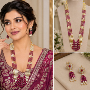 Juego de Collar y Aretes JeweleMarket para Mujer, Chapado en Oro, con Cuentas de Cristal y Diamantes de Imitación, Estilo Étnico, para Boda, Compromiso, Aniversario, Regalo - Product Image 1