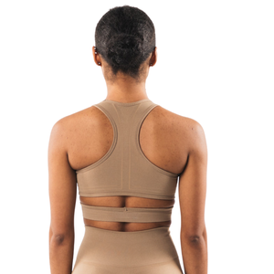 Soutien-gorge de sport beige pour femme, doux et respirant, idéal pour la course, l'entraînement, le yoga, la gym et le fitness - Product Image 2