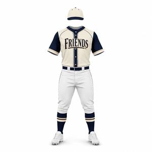 Uniforme de Béisbol de Diseño Premium para Hombre, Color Crema y Azul Marino, Algodón Transpirable, Ropa de Equipo, Talla Adulto, Servicio OEM - Product Image 1