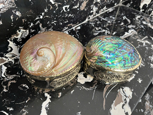 Vintage Seashell Brass Jewelry Box <b>Abalone</b> <b>Shell</b> Trinket Storage, Bronze Jewelry Organizer Ancient-Style Home Decor Seashell Box - Product Image 2