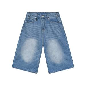 Shorts en jean baggy polyvalents pour homme – Tendance, couleur unie, délavé, taille mi-haute, coupe ample et jambe large droite pour l'été - Product Image 4