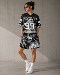 ชุดเซ็ตเสื้อเจอร์ซีย์ตาข่ายโอเวอร์ไซส์แบบสั่งทำพิเศษ คุณภาพสูง ระบายอากาศได้ดี สไตล์สตรีทแวร์ ชุดวอร์มฤดูร้อน ยูนิเซ็กส์ พรีเมียม ชุดกีฬาสองชิ้น - Product Image 2