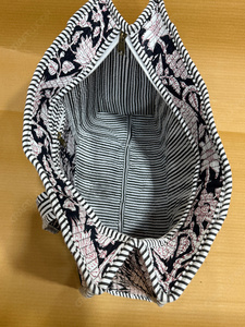 Handcrafted Quilted Black Floral Tote <b>Bag</b> Printed Fabric Shoulder Handbag <b>Lightweight</b> Everyday Carry Designer Shopping <b>Bag</b> - Product Image 6