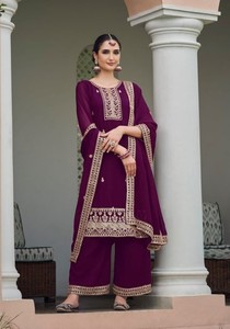 Traje Moderno Semisentado de Faux Georgette para Mujer con Bordado y Lentejuelas para Bodas, Fiestas, Diwali y Graduaciones - Product Image 2