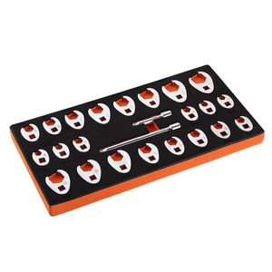 Set di chiavi a zoccolo da 24 pezzi con attacco da 3/8 di pollice, 2 prolunghe, SAE 3/8-1 pollice, metrico 10-22 mm, in acciaio CR-MO - Product Image 6