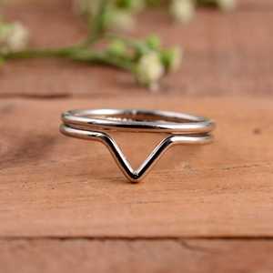 SHYAM JEWELRS Luxury Minimalist 925 Sterling Silver Double Chevron <b>Ring</b> Handmade V-Shaped Wishbone <b>Stacking</b> Band Unisex - Product Image 2