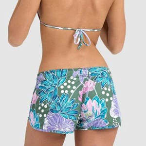 Pantalones cortos deportivos florales verdes para mujer, cintura elástica, para gimnasio, correr, ropa deportiva de verano - Product Image 2