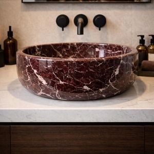 Luxury Modern Natural Rosso Levanto Red Marble Round Vessel <b>Basin</b> Polished for Hotel and Home - Product Image 3