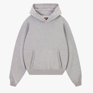 เสื้อฮู้ดดี้ผู้ชายทรงโอเวอร์ไซส์ สีเทา แบบสวมหัว ผ้าสเวตเชิ้ตเรียบง่าย มีกระเป๋าจิงโจ้ - Product Image 2