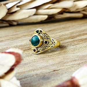 Hot Selling Malachite <b>Rings</b> Boho Brass Jewelry for Women 18k Gold Plated Antique Filigree <b>Statement</b> <b>Ring</b> For Wholesale/OEM/ODM - Product Image 4