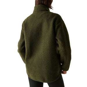 Custom Logo Printed Front Acid Wash Winter Women Sherpa Fleece Sweat <b>Jacket</b> Wholesale Half Zip Regular Hooded Collar <b>Jacket</b> - Product Image 3