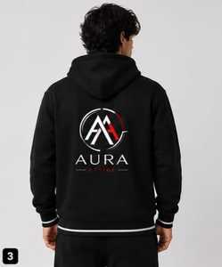 เสื้อฮู้ดผู้ชาย AURA สีดำ ทรงโอเวอร์ไซส์ ผ้าฝ้ายเฟรนช์เทอร์รี่ มีกระเป๋า ดีไซน์ลำลอง ใส่ได้ในฤดูใบไม้ผลิ กันลม ระบายอากาศได้ดี มีซับใน - Product Image 5