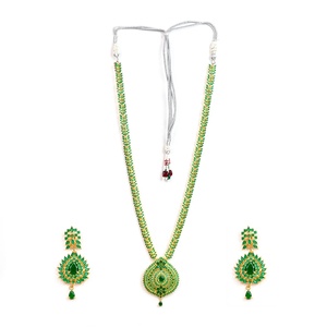 Wholesale Price Emerald Green Long Haram <b>Necklace</b> Set 22K Gold Plated Bridal Long <b>Necklace</b> with Earrings Wedding Gift - Product Image 3