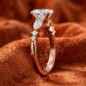 แหวนมอสซาไนต์ทรงรีและทรงมาร์คีส์ ดีไซน์หรูหราสำหรับผู้หญิง แหวนทองคำสีโรสโกลด์ ของขวัญเครื่องประดับเจ้าสาว สไตล์อเมริกัน - Product Image 2