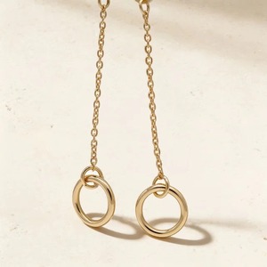Pendientes Colgantes Minimalistas de Doble Círculo en Oro Amarillo de 9K con Cadena Larga, Joyería Fina de Fabricante - Product Image 1