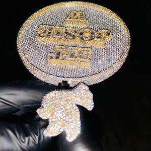 Pendentif personnalisé en moissanite véritable pour homme, en argent sterling 925 avec finition or, style hip-hop, testé positivement, bijou avec breloque diamant 6 carats - Product Image 1