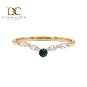 Anillo minimalista de lujo en oro amarillo macizo de 14 quilates con diamante cultivado en laboratorio y topacio azul de Londres para mujer, joyería fina para ocasiones especiales. - Product Image 1
