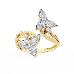 Anillo de Cóctel de Oro Amarillo de Lujo para Mujer con Diseño de Flor y Diamante Corte Marquesa, Estilo Compromiso - Product Image 1