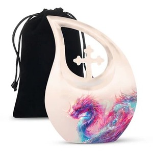 Hot Selling Blue Tear Drop Zik Zak Muster Einäscherung Adult Urn Dekorative Large Cross Funeral Urn für menschliche Asche mit Free Bag - Product Image 5