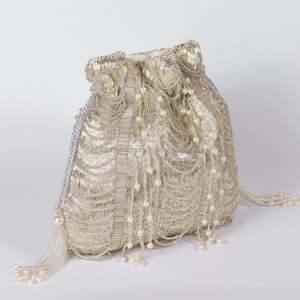 Designer Bohemian Potli Bag Wedding Return Gift Embroidery Tassel Cover Closure Pearl Ladies Indian Ethnic <b>Handbag</b> Exporters - Product Image 3