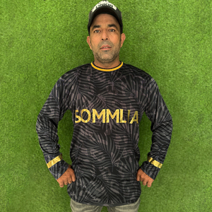 Men's Long Sleeve Sublimation Printed T-Shirt With Palm Pattern Gold Logo Regular Fit O-Neck Quick Dry Casual Wear - Product Image 1