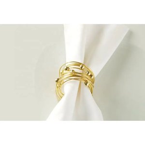 Anneaux de serviette en laiton au design personnalisé pour décorations de table de mariage, couleur or, forme ronde, porte-serviettes en fil métallique - Product Image 1
