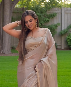 Sari indien en organza uni de style Bollywood - Product Image 1