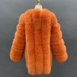 Manteau long en fausse fourrure tricotée unie et écologique pour l'hiver, ODM personnalisé, manches longues, mode féminine, doublure en soie - Product Image 6