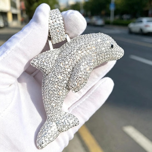 Colgante de Delfín Iced Out, Chapado en Plata con Cristales, Amuleto de Animal, Joyería Unisex Hip Hop, Diseño Pavé - Product Image 4