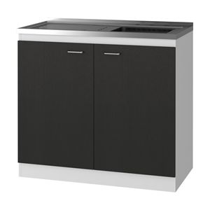 Mobile da Cucina Rettangolare a 2 Ante in Noce Scuro con Lavello Integrato per l'Organizzazione della Cucina - Product Image 3