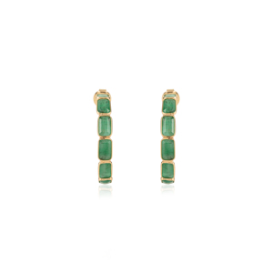 Pendientes de Aro en Forma de C con Esmeralda 100% Natural, Precio de Mayoreo, Más Vendidos, para Mujeres y Niñas, Oro Amarillo Real de 18K, Piedra de Nacimiento de Mayo - Product Image 1