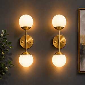 Simple LED Ball Wall <b>Lamp</b> Modern Double-Headed Top Bottom Lighting Iron E26 Base Off-White Shade for Bedroom Living Room & <b>Study</b> - Product Image 3