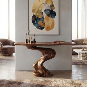 Modern Sculptural Solid Wood Console Table Handmade Pedestal Base Contemporary Living Room Furniture Entryway Table - Product Image 1