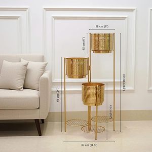 Modern Gold Plated Metal Flower Stand With Three Tiered <b>Planters</b> For Indoor Green Plants Home Decor - Product Image 2