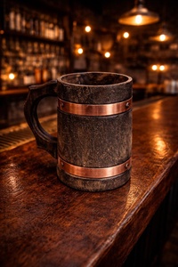 Mug en bois vintage avec accent en laiton, vaisselle écologique pour café et bière, idéal pour les bars, restaurants et cafés - Product Image 3