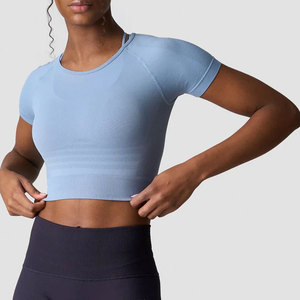 <b>Women's</b> Yoga <b>Compression</b> Crop <b>Top</b> Custom Logo Quick Dry Lightweight Anti-Pilling 100% Polyester Flare Sleeve Summer Sports - Product Image 3
