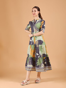 Vestido Casual Floral de Manga Corta para Mujer, Verano 2026, Cintura Alta, Manga Regular, Corte en A, Vestidos Midi para Mujer - Product Image 5