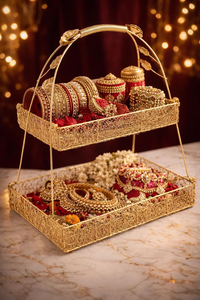 2 Tier Metal <b>Basket</b> Stand <b>for</b> Gifting, Dry Fruit <b>Hamper</b> Wedding Gift Tray Decorative Storage Organizer Return Gift <b>Basket</b> - Product Image 4